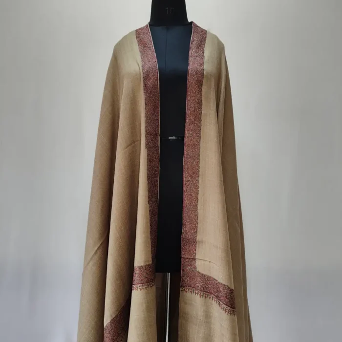 Men’s Wool Hashidar Kashmiri Beige Shawl with Hand Sozni Elegance