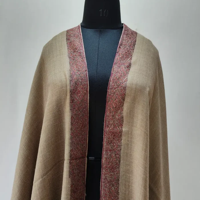 Men’s Wool Hashidar Kashmiri Beige Shawl with Hand Sozni Elegance - Image 3
