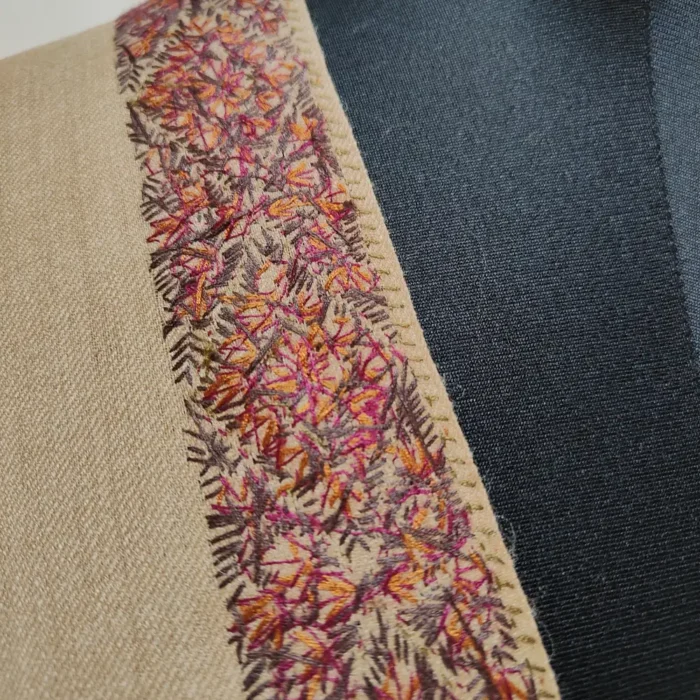 Beige Hand Sozni Embroidered Kashmiri Hashidar Shawl in Wool for Men - Image 3