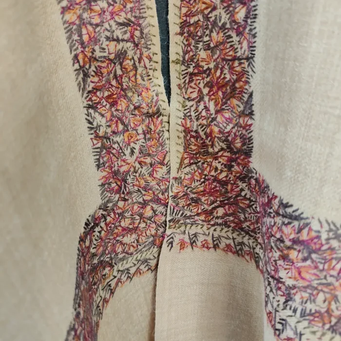 Beige Hand Sozni Embroidered Kashmiri Hashidar Shawl in Wool for Men - Image 4