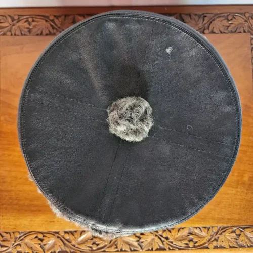 Grey Round Karakul Cap With Leather Top