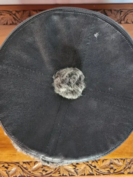 Grey Round Karakul Cap With Leather Top