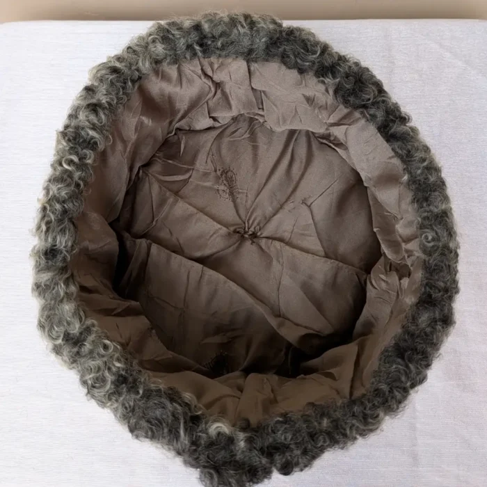 Grey Round Karakul Cap With Leather Top - Image 3