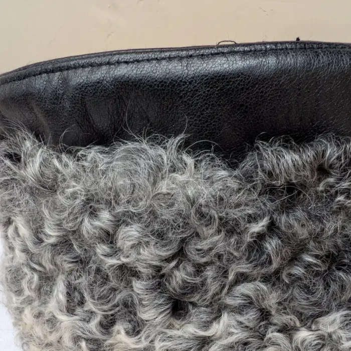 Grey Round Karakul Cap With Leather Top - Image 4