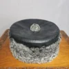 Grey Round Karakul Cap With Leather Top