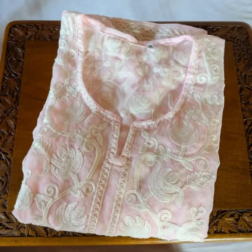 Georgette Pink Sehrish Short Kurti with Kashmiri Aari Embroidery