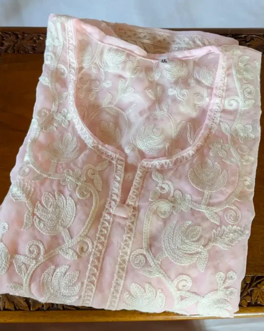 Georgette Pink Sehrish Short Kurti with Kashmiri Aari Embroidery