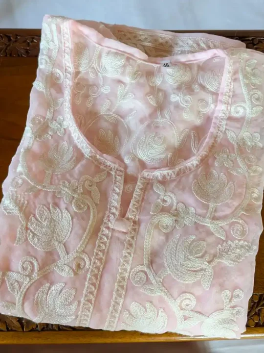 Georgette Pink Sehrish Short Kurti with Kashmiri Aari Embroidery