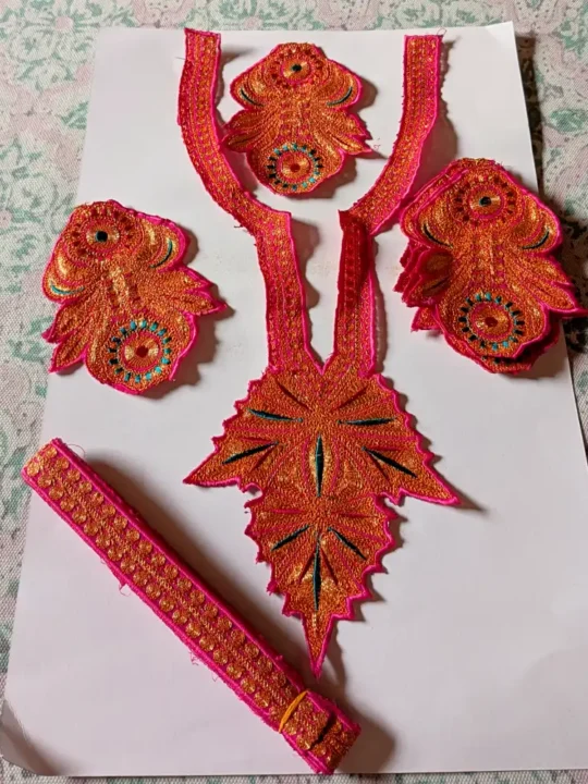 Tilla Embroidered Pink Kashmiri Eidgah Patch with Bootis and Lace