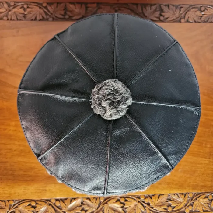 Round Grey Karakul Cap with Pure Leather | Six Panel Design - Image 2