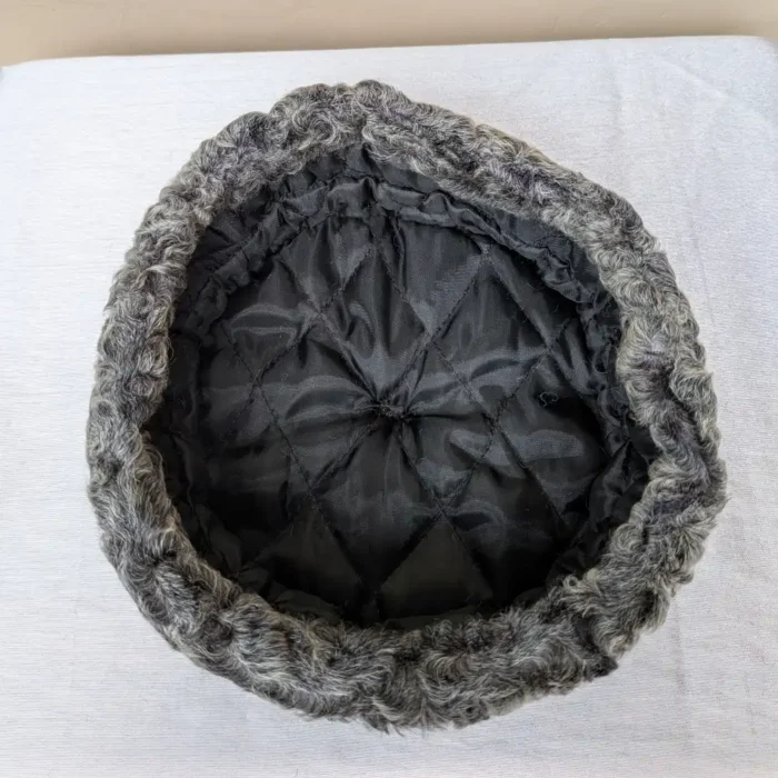 Round Grey Karakul Cap with Pure Leather | Six Panel Design - Image 3