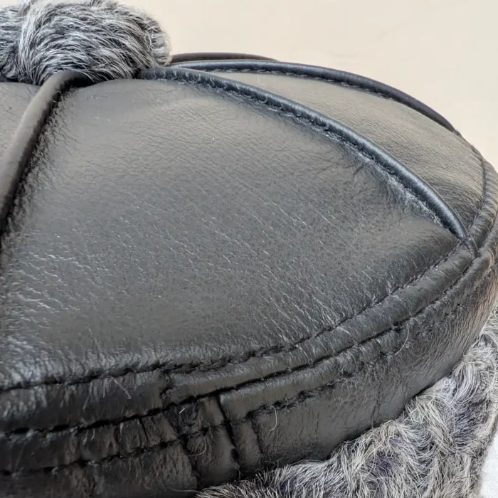 Round Grey Karakul Cap with Pure Leather | Six Panel Design - Image 4