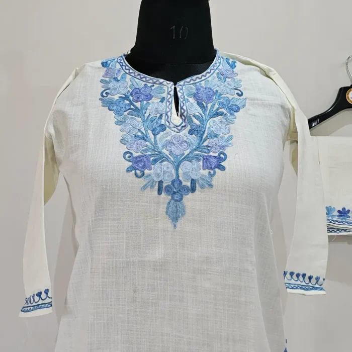 Kashmiri White Baby Girl Ruby Cotton Kurta Set with Aari - Phoolnaz Zoya (4-5 year ) - Image 2