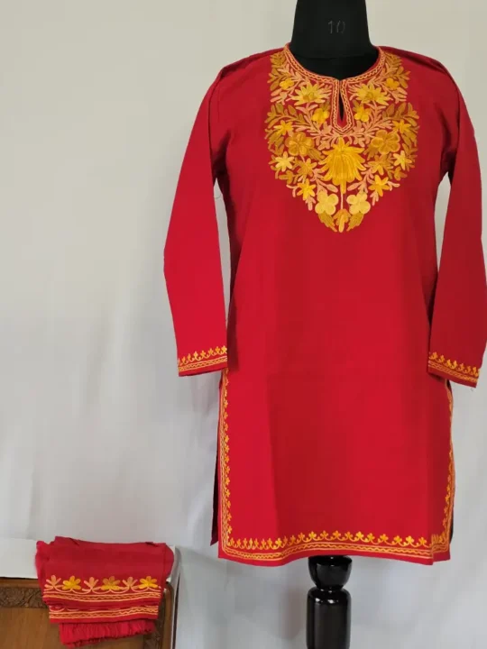 Kashmiri Cotton Aari Embroidered Girls Maroon Kurti Set - Laila E Bahisht (8-9 Years)