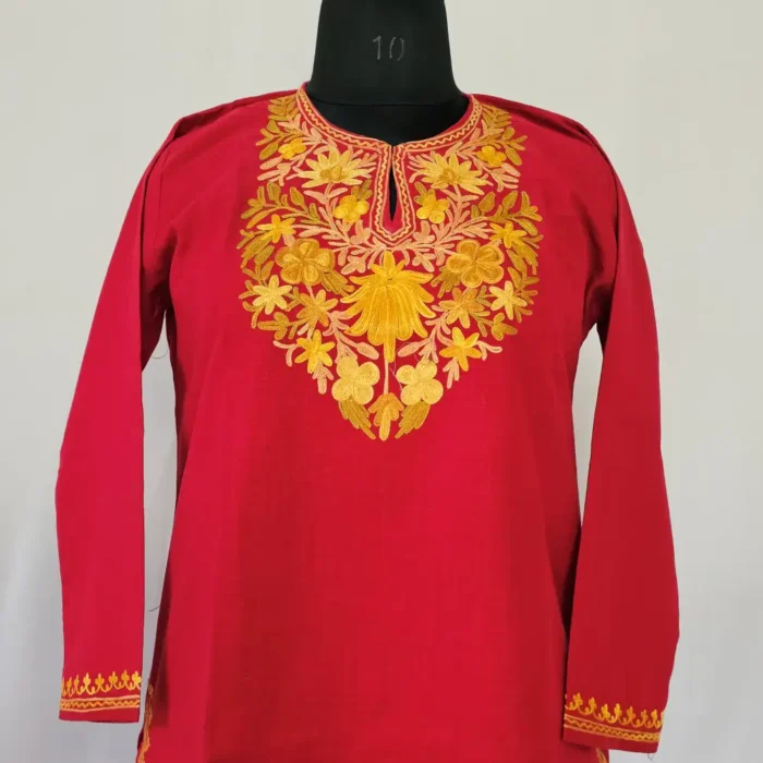 Kashmiri Cotton Aari Embroidered Girls Maroon Kurti Set - Laila E Bahisht (8-9 Years) - Image 2
