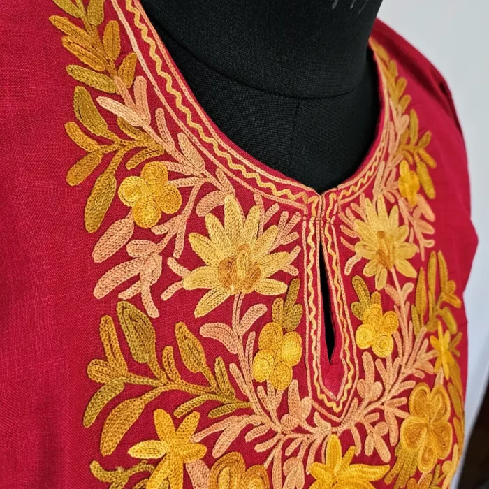 Kashmiri Cotton Aari Embroidered Girls Maroon Kurti Set - Laila E Bahisht (8-9 Years) - Image 3