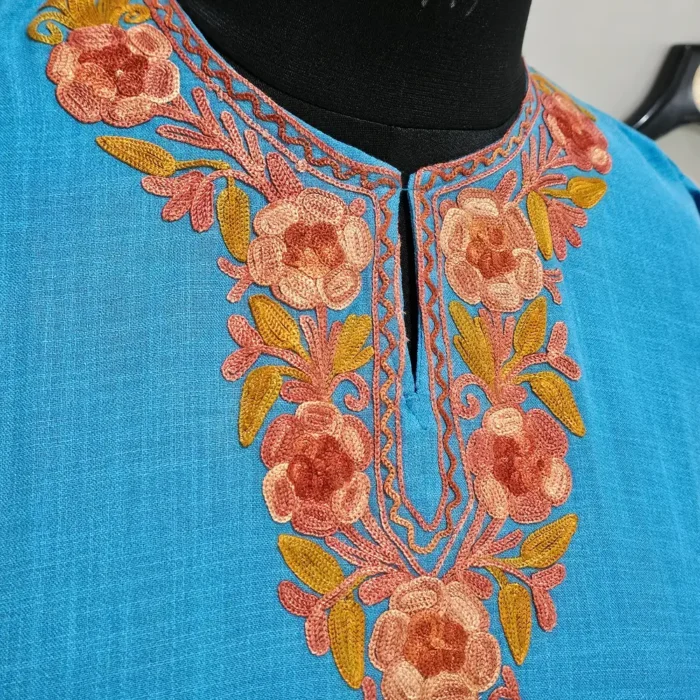 Blue Kashmiri Cotton Aari Kurta Set for Little Ones - Zunaira Mehak (6-7 years) - Image 4