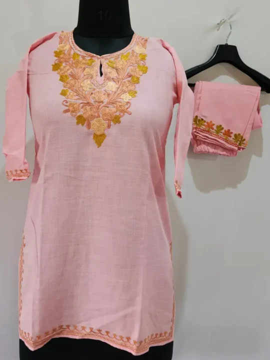Kashmiri Pink Cotton Aari Kurta Set for Little Girl - Sehrish Khwab (6-7 Years)
