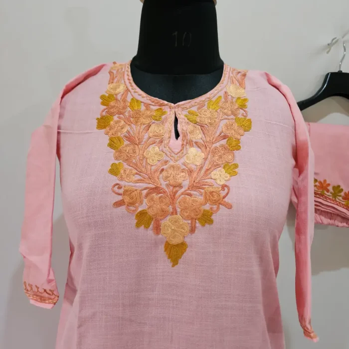 Kashmiri Pink Cotton Aari Kurta Set for Little Girl - Sehrish Khwab (6-7 Years) - Image 2