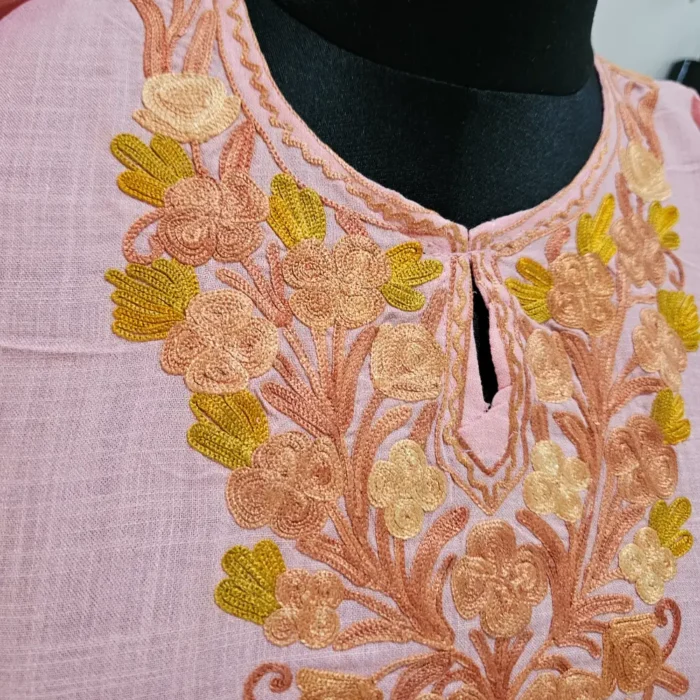 Kashmiri Pink Cotton Aari Kurta Set for Little Girl - Sehrish Khwab (6-7 Years) - Image 3