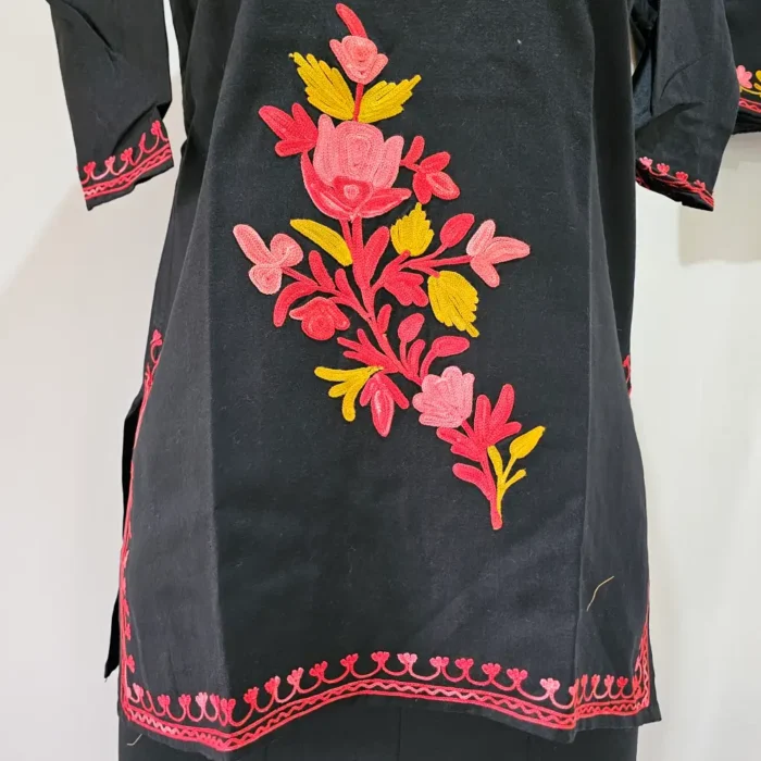 Zoya Black Cotton Aari Kashmiri Kurta Set for Small Girl (6-7 Years) - Image 3