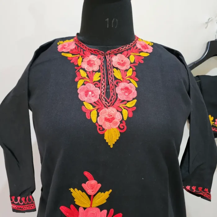 Zoya Black Cotton Aari Kashmiri Kurta Set for Small Girl (6-7 Years) - Image 4