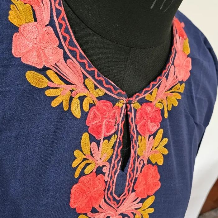 Ruhi Kashmiri Girls Cotton Kurta Set Dark Blue Aari Embroidered (7-8 years) - Image 4
