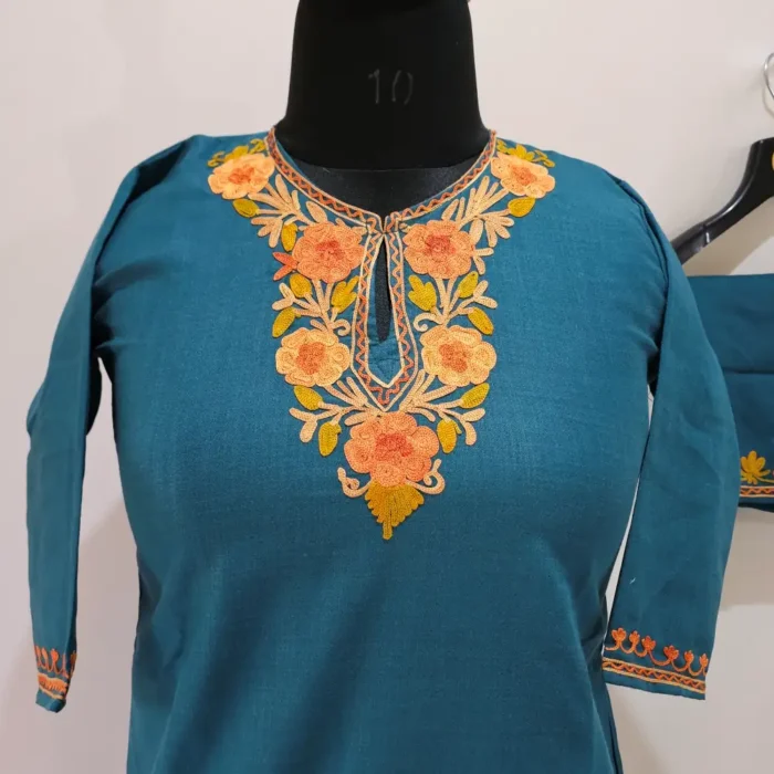Cotton Kashmiri Aari Kurta Set for Kids With Daman Design– Lailah (4-5 years) - Image 3
