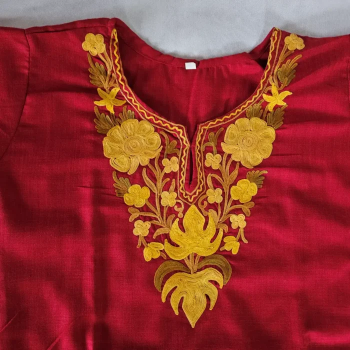 Maroon Kashmiri Cotton Aari Kurta Set for Kids – Gul Aafreen (4-5 Years) - Image 2
