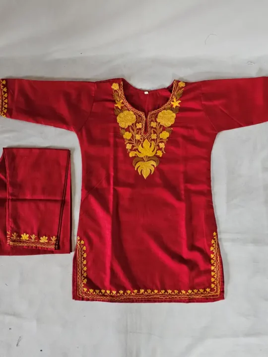 Maroon Kashmiri Cotton Aari Kurta Set for Kids – Gul Aafreen (5-6 Years)