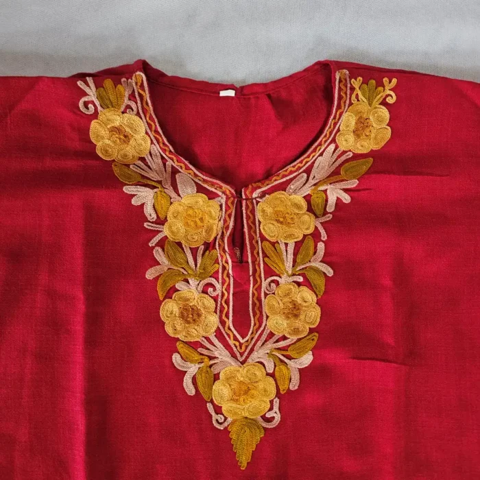Saba Cotton Aari Work Kashmiri Red Kurta Set  (4-5 Years) - Image 3