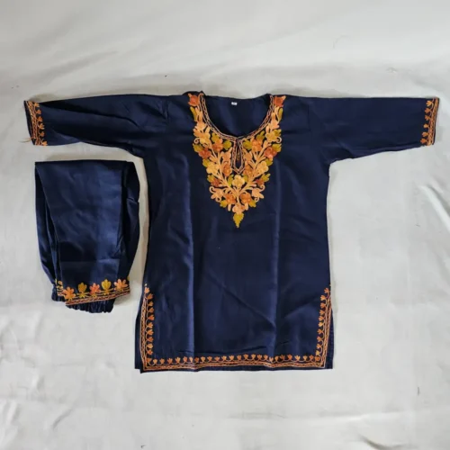 Dark Blue Ruby Cotton Shagufta Kashmiri Aari Work Kurta Set  (4-5 Years)