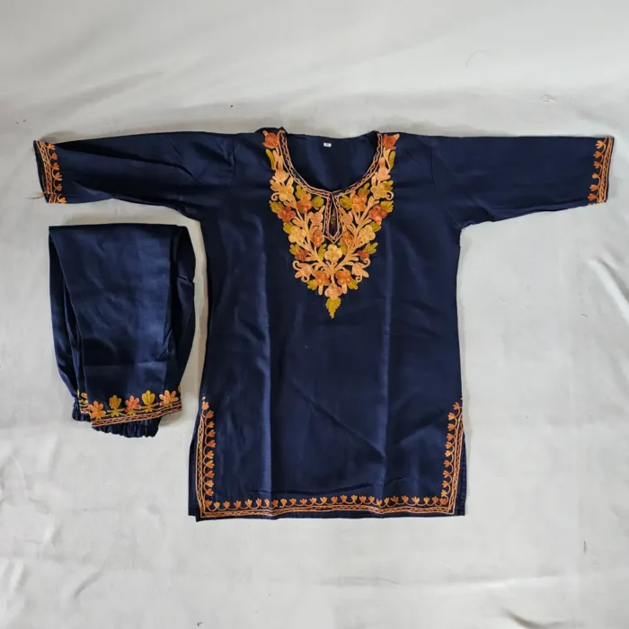Dark Blue Ruby Cotton Shagufta Kashmiri Aari Work Kurta Set  (4-5 Years)