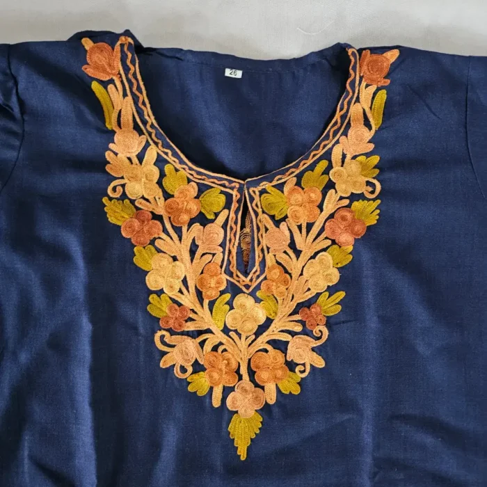 Dark Blue Ruby Cotton Shagufta Kashmiri Aari Work Kurta Set  (4-5 Years) - Image 2