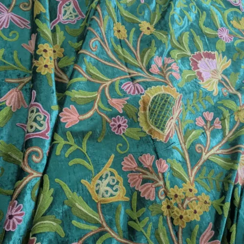 Kashmiri Green Velvet Curtain Noorbagh With Crewel Embroidery