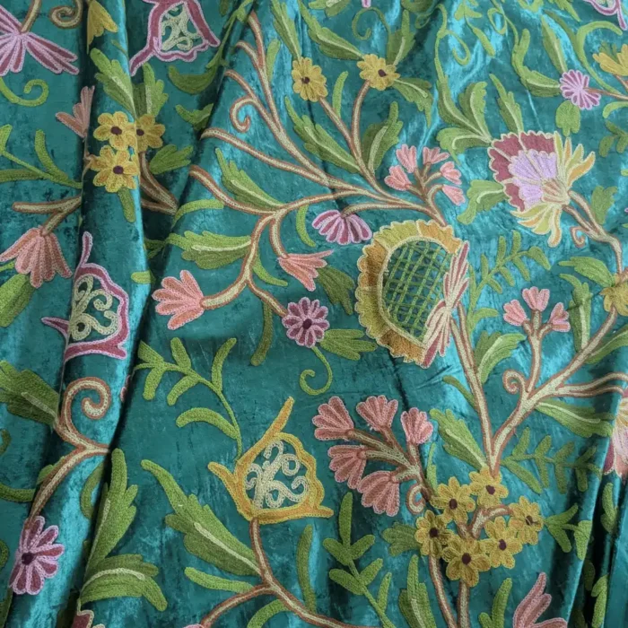 Kashmiri Green Velvet Curtain Noorbagh With Crewel Embroidery