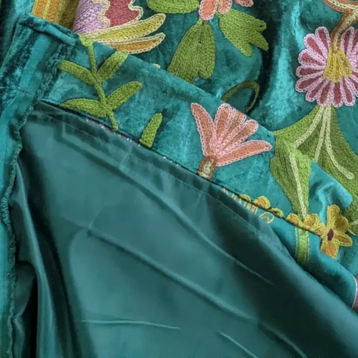 Kashmiri Green Velvet Curtain Noorbagh With Crewel Embroidery - Image 2