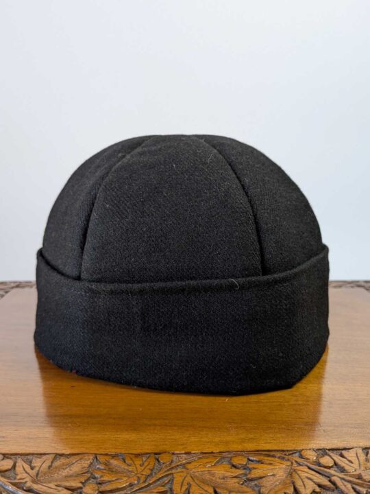 Asadudin Black Round Beanie Cap in Tweed Wool
