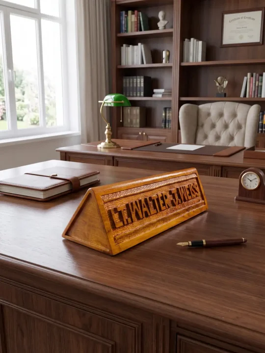 Custom Nameplate for Office Desk or Table | Kashmiri Handmade and Carved in Walnut Wood | Both Side Name