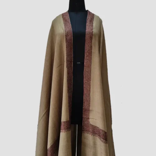 Men’s Wool Hashidar Kashmiri Dark Beige Shawl with Hand Sozni Elegance