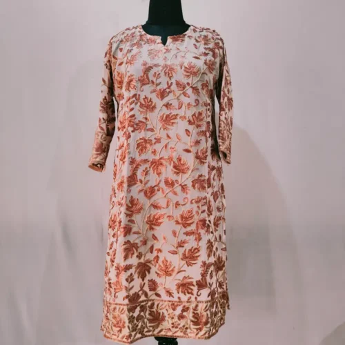 Sumbul Pink Georgette Kashmiri Long Kurti with Aari Embroidery