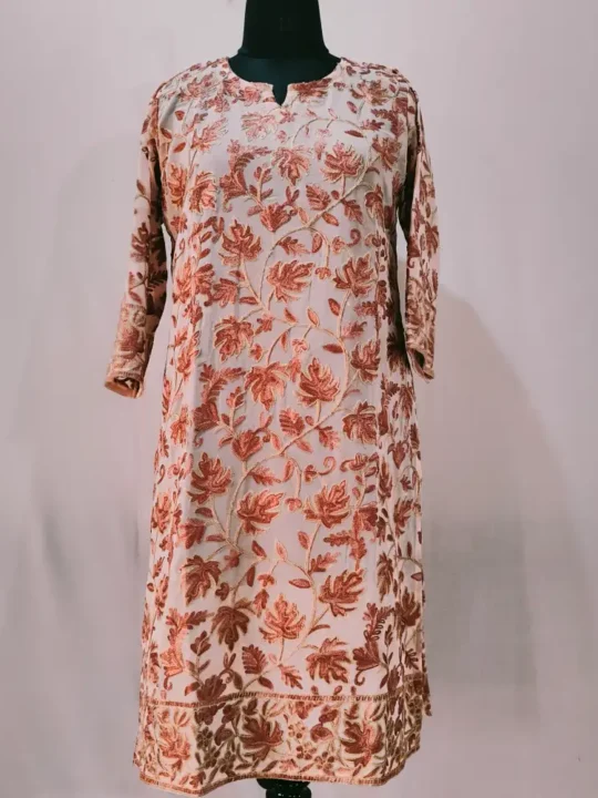 Sumbul Pink Georgette Kashmiri Long Kurti with Aari Embroidery