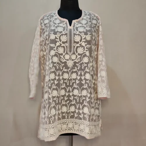 Georgette Pink Sehrish Short Kurti with Kashmiri Aari Embroidery