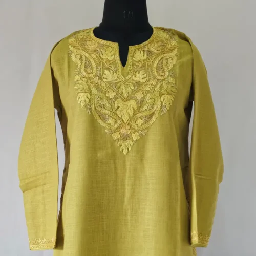 kashmiri ruby cotton aari embroidered mehndi green kurti