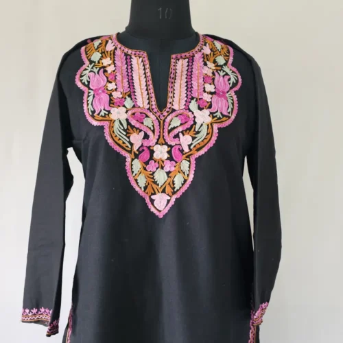 kashmiri ruby cotton aari embroidered black kurti