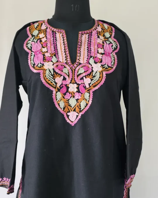 kashmiri ruby cotton aari embroidered black kurti