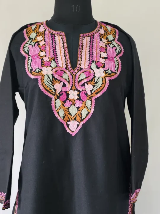 kashmiri ruby cotton aari embroidered black kurti