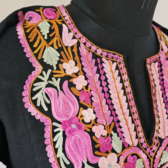 Rayeesa Aari Work Kashmiri Black Long Cotton Kurti - Image 3