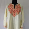 kashmiri ruby cotton aari embroidered pastel yellow kurti