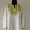 Aari Work Kashmiri white Long Cotton Kurti